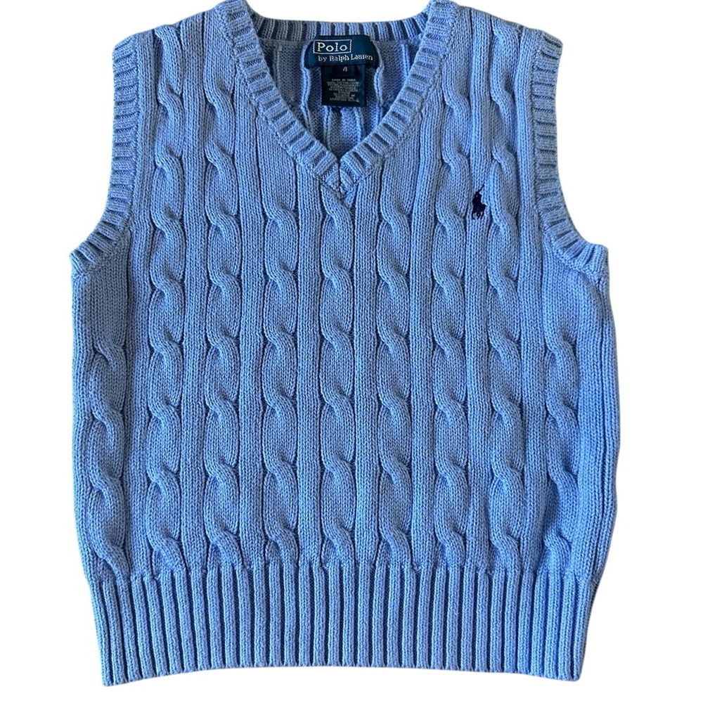 Polo Ralph Lauren Light Blue Cable-Knit Cotton Sweater Vest | Boys Size 4